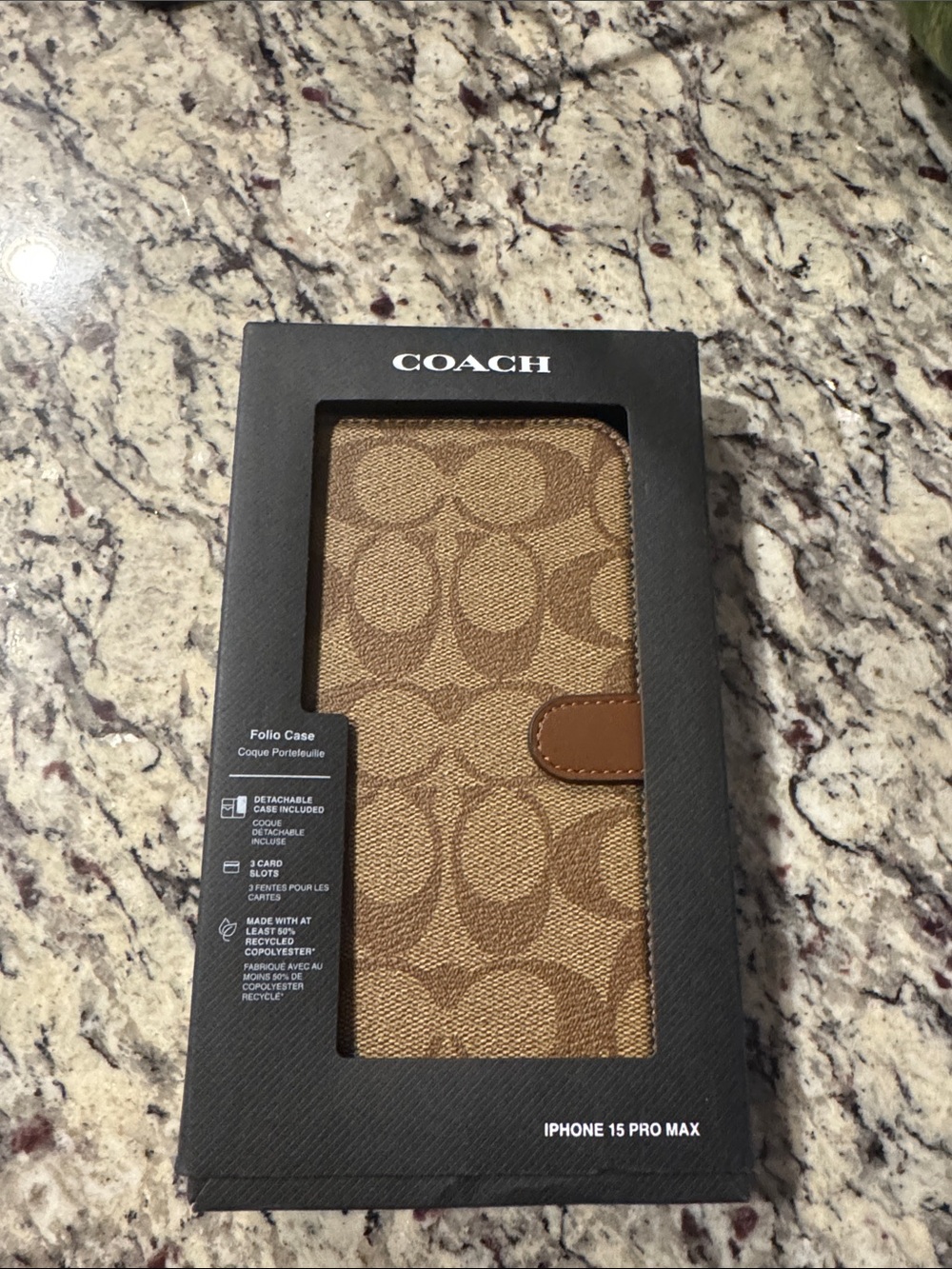 Coach Signature Canvas Folio Wallet Phone Case iPhone 15 Pro Max Brown Khaki NWT